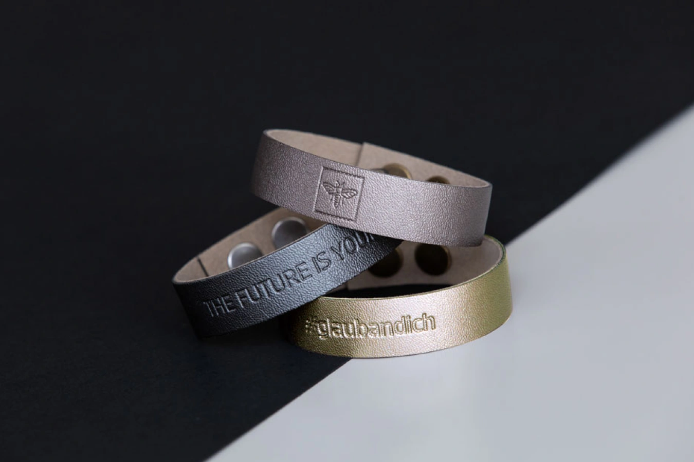 Premium metallic leather wristbands for events